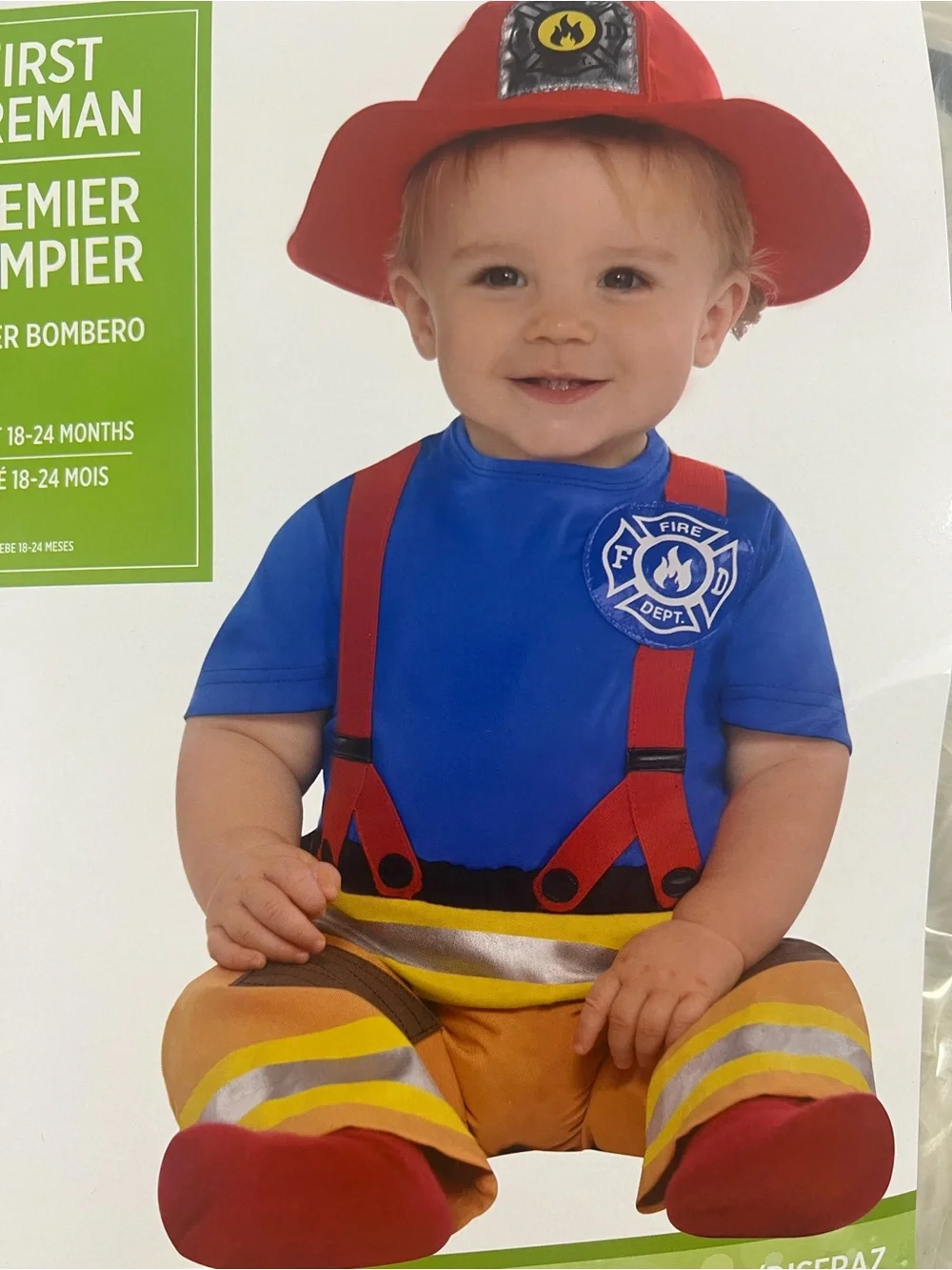 Infant Firefighter Halloween Costume - Blue Red hat Kids NEW 18-24 months
